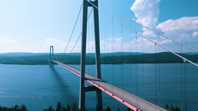 Hoga kusten bron, high coast bridge, drone, sunny day, sweden