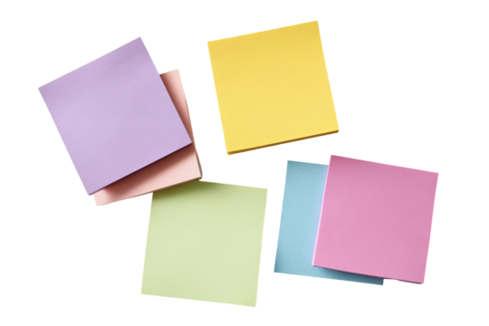 Assorted pastel-colored sticky notes arranged in a cluster against a black background