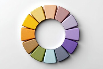 Obraz premium A circle of colorful wooden blocks with a variety of shades of purple and green