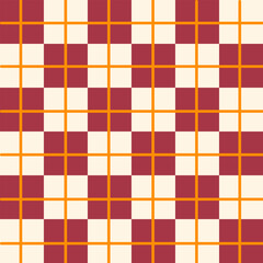 Checkerboard pattern with red and off-white, with orange lines overlaid.