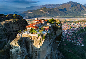 View of Meteora with Eastern Orthodox monasteries, Greece