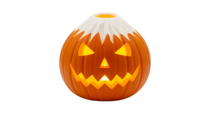 Jack-o'-lantern shaped like Mount Fuji, isolated on white background