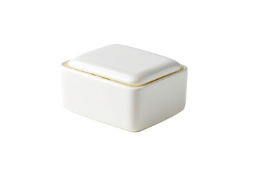 Simple rectangular white box.  Compact, lidded storage container.  Clean lines, smooth surface.  Solid color,  modern design