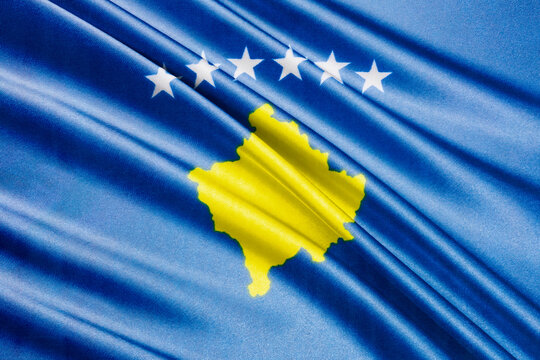 Waving national flag of Kosovo, 3D illustration.
