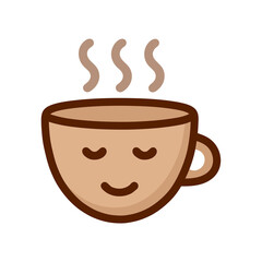 smiling brown coffee cup with steam flat cartoon vector icon