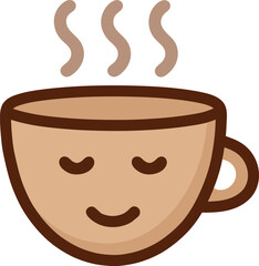 smiling brown coffee cup with steam flat cartoon vector icon