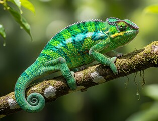Obraz premium Close-up view of a chameleon on a tree branch