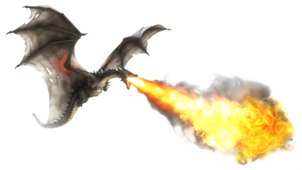 dragon fly and breathe fire isolated on white background, png, ai generated.