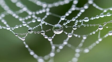 Glistening spider web catches morning dew droplets - Powered by Adobe