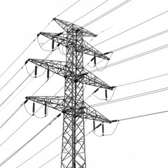 High Voltage Power Tower Silhouette Against Clear Sky Background