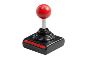 Retro style red and black joystick isolated on transparent background.