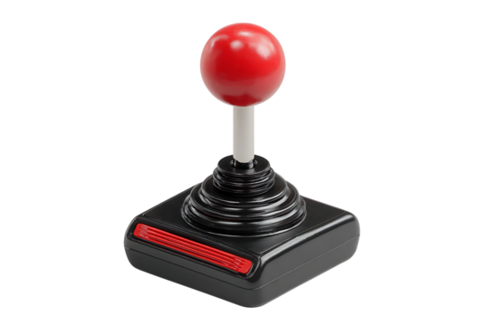 Retro style red and black joystick isolated on transparent background.