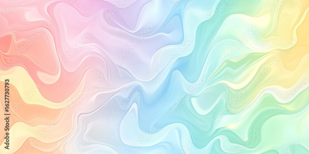 Wall mural ethereal pastel waves with light spectrum shimmers and fluid design, harmonious gradient display