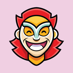Smiling Cartoon Superhero Face with Red Hair and Yellow Skin