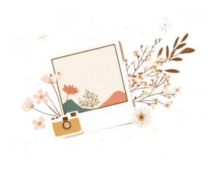 Floral instant photo with landscape