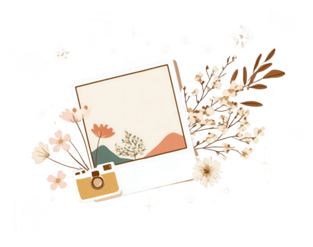 Floral instant photo with landscape