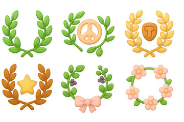 Colorful 3d laurel wreaths with peace star bow and floral designs