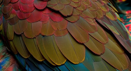 Fototapeta premium Closeup of Colorful Bird Feathers with Intricate Texture