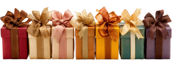 Row of colorful wrapped gifts