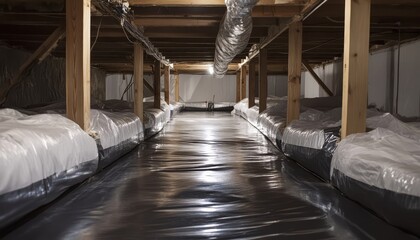 Fototapeta premium A view of the foil-floored space in a basement building