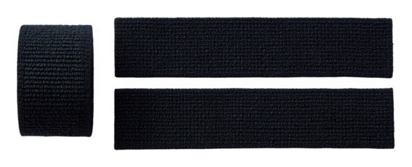 Two rectangular pieces of dark navy fabric, possibly ribbon or trim