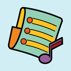 Stylized Music List with Note Icon on Light Blue Background Illustration