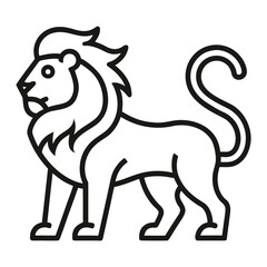 Stylized black and white line art of a majestic lion