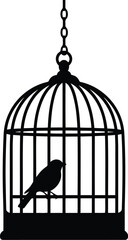 Silhouette bird in vintage cage