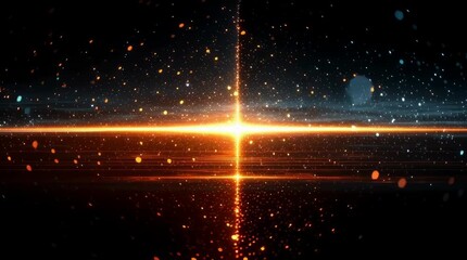 bright glowing cross of light with radiating sparks and particles on a dark cosmic background abstract energy source digital render - Powered by Adobe