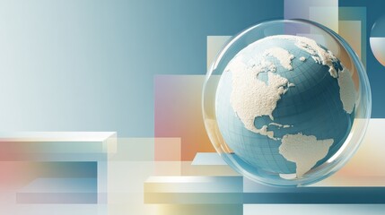 Stylized Earth with translucent blue layer and geometric shapes, minimalist flat design for International Day for the Preservation of the Ozone Layer