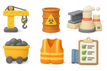 Safety and construction elements in 3d cartoon style
