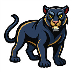 Aggressive black panther mascot with yellow eyes and fangs