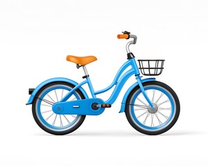 Fototapeta premium Retro blue bicycle with basket and orange saddle, isolated illustration of vintage urban commuting bike 