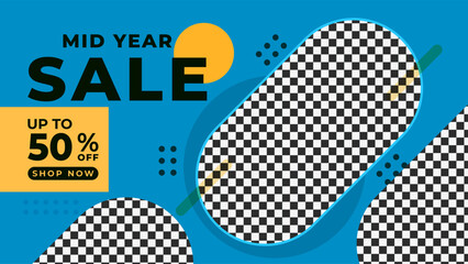SUMMER SALE OFFERS AND PROMOTION 50 PERCENT OFF. TEMPLATE BANNER DESIGN.COLORFUL FLAT BLUE BACKGROUND VECTOR. GOOD FOR SOCIAL MEDIA POST, COVER , POSTER 