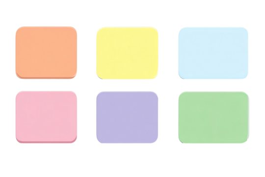 Six pastel-colored square blocks arranged in a 2x3 grid.  Each block has a slightly rounded edge