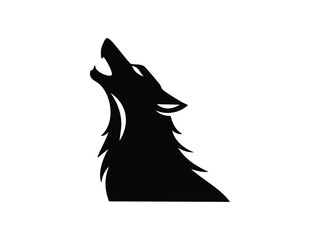 Minimalist black silhouette of a howling wolf logo style themes