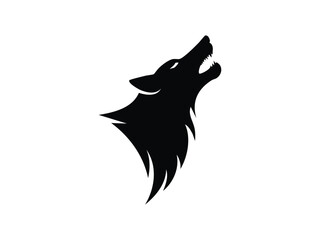 Minimalist black silhouette of a wolf flat vector logo style