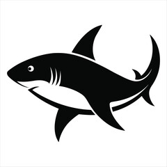 Obraz premium Stylized black shark silhouette swimming on a white background