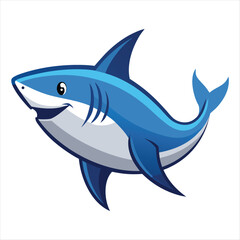 Friendly cartoon shark with a happy expression and blue fins
