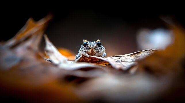 Close-Up of Frog Amidst Leaves and Mould in Natural Habitat