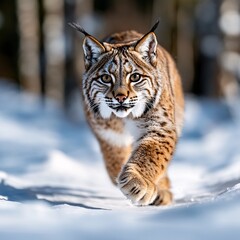Fototapeta premium Lynx Prowls Through a Snowy Forest Environment Amidst Climate Change