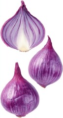 Three whole and halved purple onions