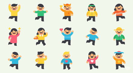 Diverse collection of cartoon figures displaying a range of emotions and actions.