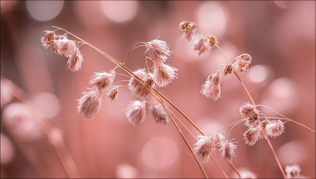 Delicate, pale pink dried grasses against a soft, out-of-focus, rosy background - Powered by Adobe
