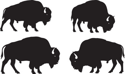 Fototapeta premium Bison Silhouette Vector Set
