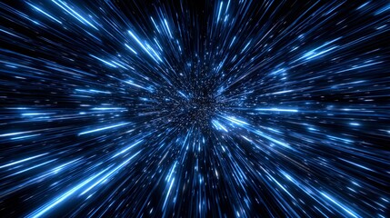 Abstrakte Darstellung von Lichtgeschwindigkeit und Bewegung durch einen blauen Lichtwirbel