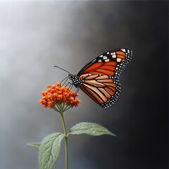 Obraz premium Monarch Butterfly on Flower with Habitat and Climate Concerns