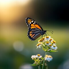 Fototapeta premium Monarch Butterfly in Natural Habitat During Sunset Glow