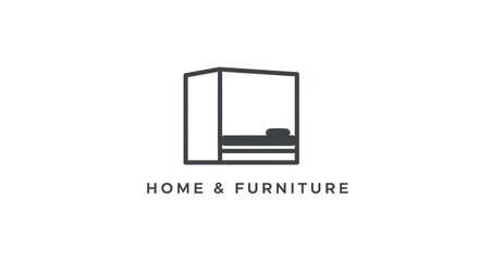 Minimalist Home & Furniture Logo: Bed Icon with Text on White Background
