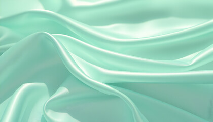 Obraz premium Fresh mint green silk texture with sunlight reflections, airy and luxurious